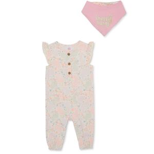 Baby girl bunny romper with bib